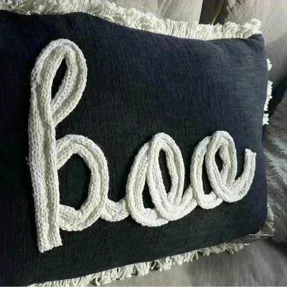 NEW Gorgeous BOO Embroidered Textured Yarn Accent Throw Pillow with fringe - Picture 4 of 9